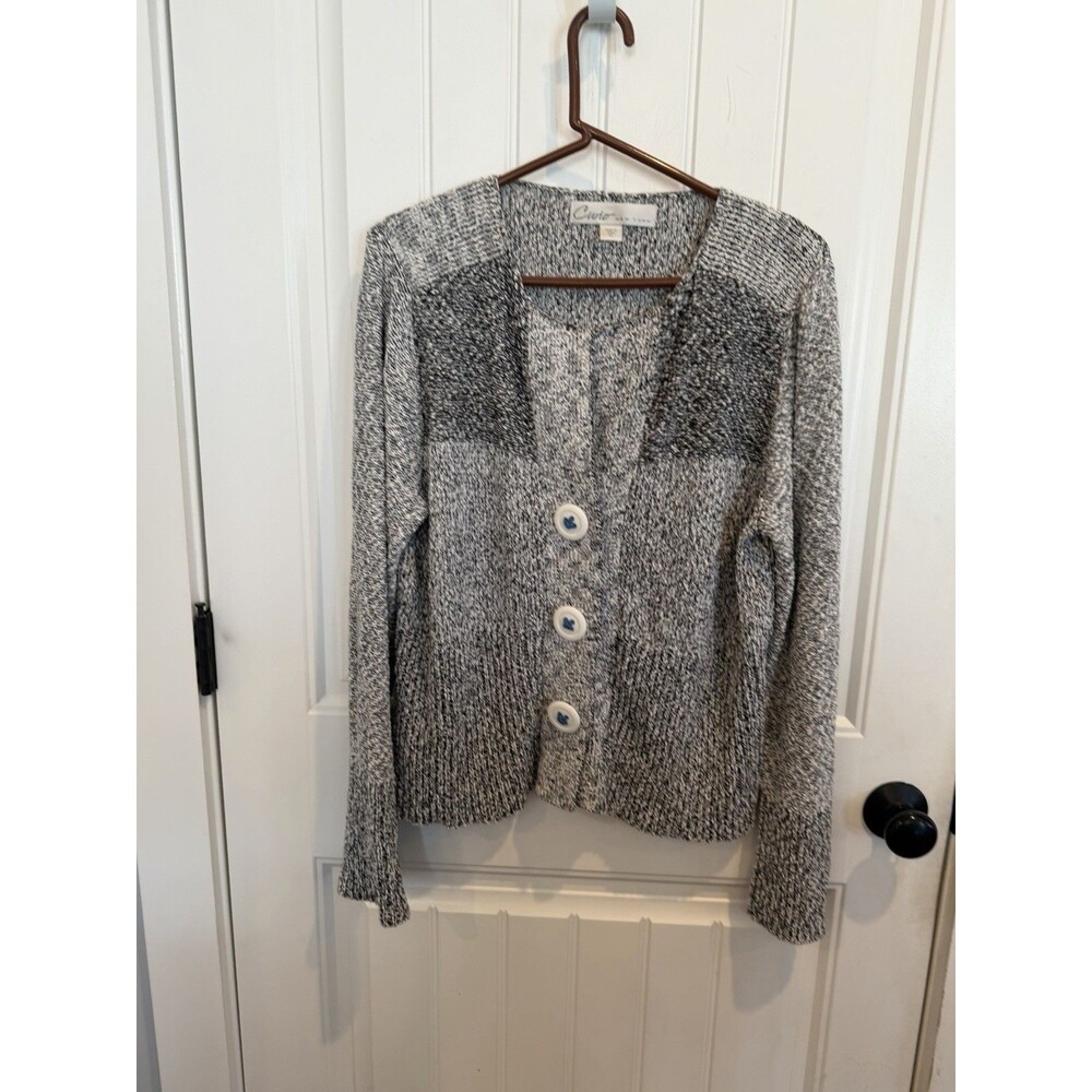 Curio New York Cardigan Sweater Women’s Black White Mixed Knit Oversized Buttons